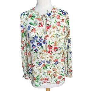 NWT Rose & Olive Floral Birds Long Sleeves Blouse Lightweight Office Medium